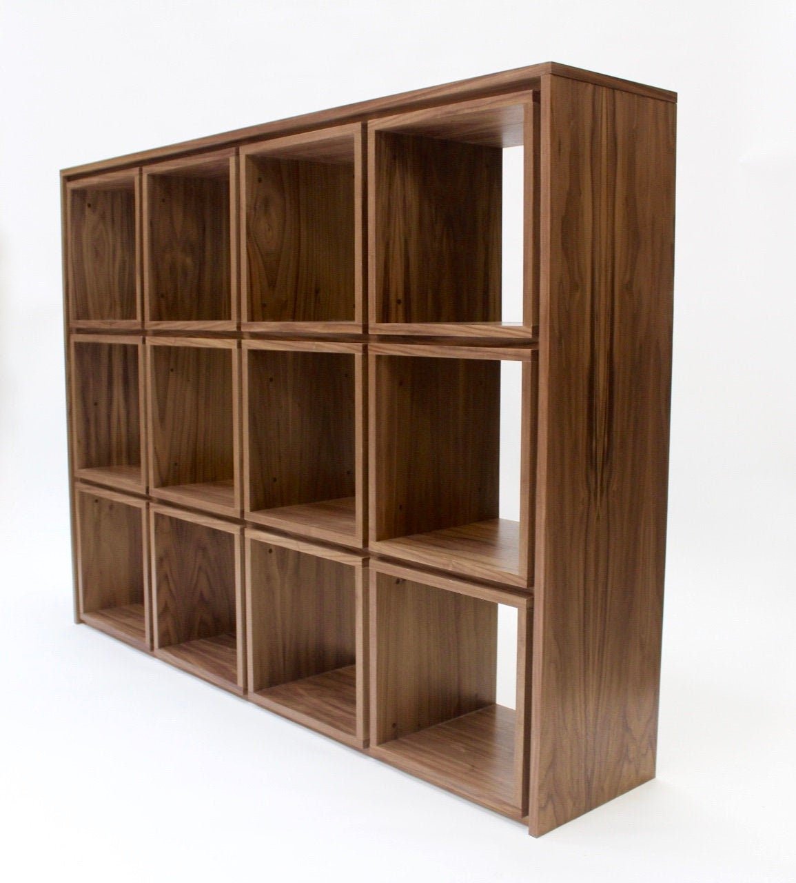 American walnut record shelves